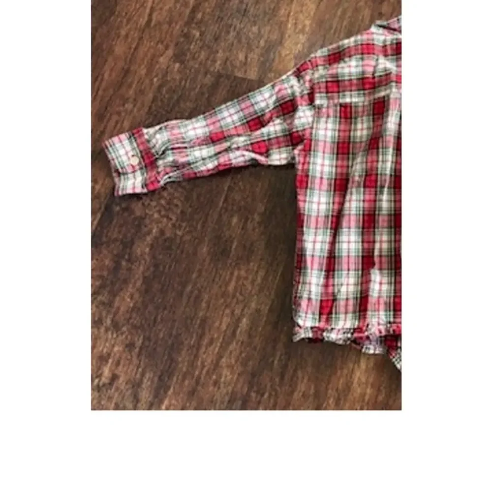 Vintage OshKosh B'Gosh Boys Size 5 Red White Plaid Holiday Button Down Shirt EUC